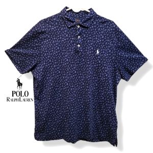 Polo RALPH LAUREN BLUE WHITE SHORT SLEEVE V NECK BUTTON UP POLO SHIRT